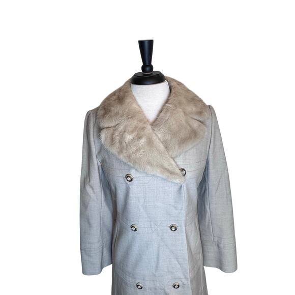 VINTAGE 1950’s YouthCraft Beige Womens Wool Long Coat Mink Fur Collar ILGUW Sz S - Picture 2 of 15